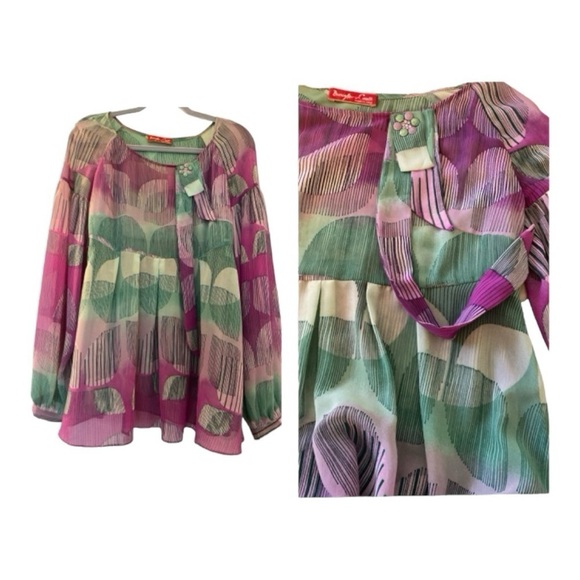 Bianca Maria Caselli vintage top, made in Italy, size 42, green, purple,cream. - Picture 1 of 9